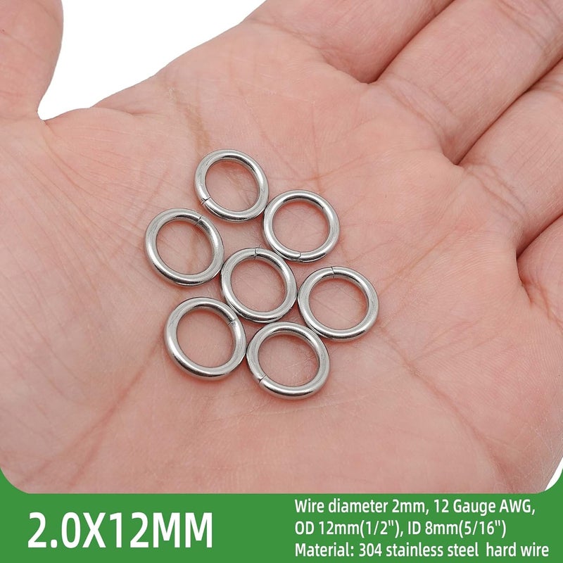THREENEST 100PCS 12mm 2mm Thickness 12 Gauge Stainless Steel Jump Rings, Unwelded Metal Round Strong Thick Craft Ring for Necklace Bracelet Keychain Chainmail Jewelry Making - Image 2